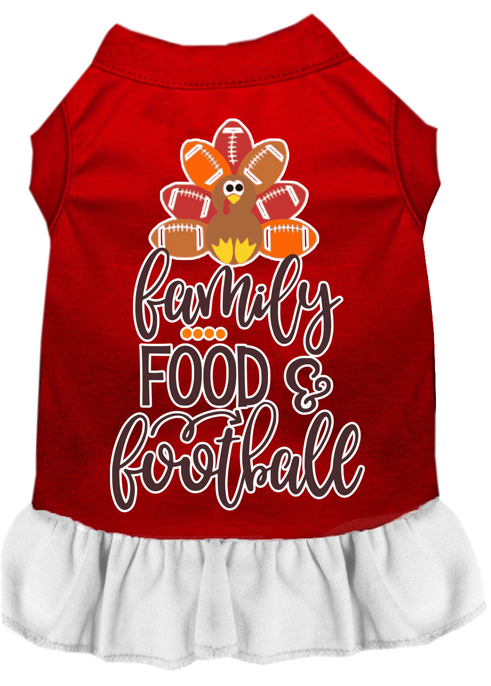 Family, Food, and Football Screen Print Dog Dress Red with White Sm